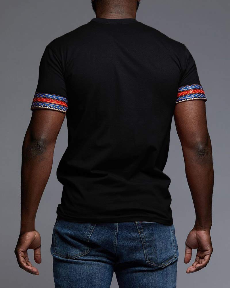 Makkrom Mens African Dashiki T Shirt Tribal Floral Print V Neck Slim Fit Shirts Tops - Image 4